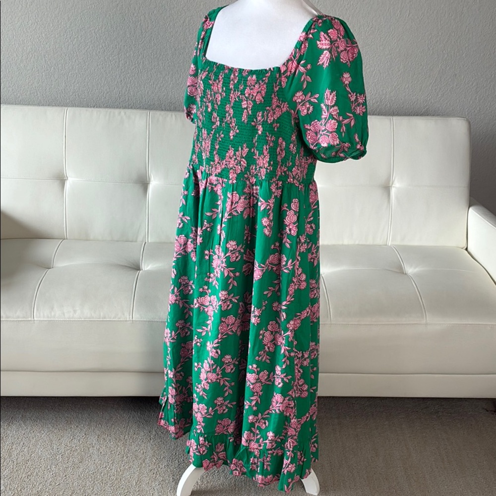 NEW J. Crew Green and Pink Floral Long Dress with Pockets - Picture 4 of 14